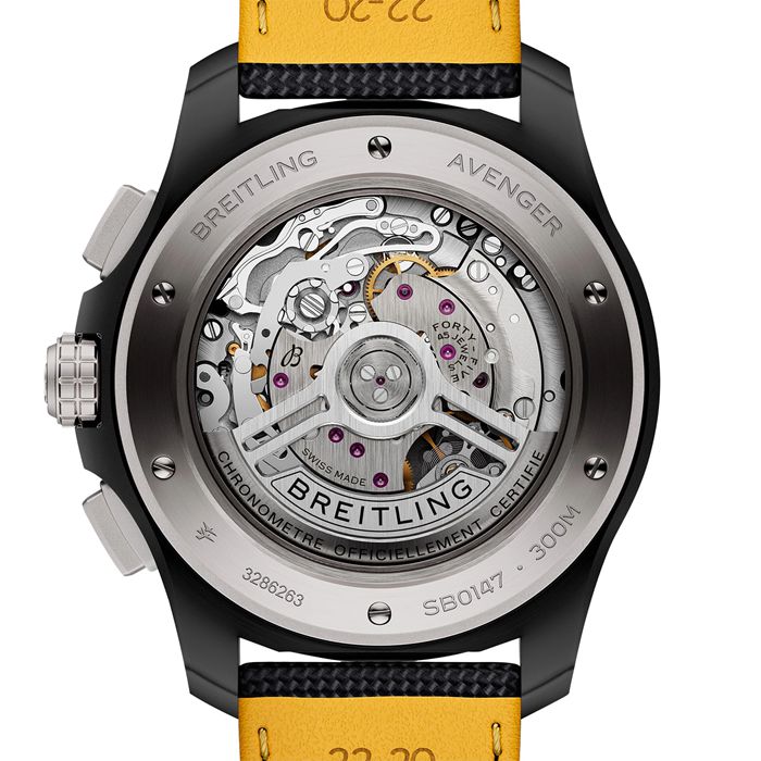 Breitling Avenger B01 Chronograph 44mm Night Mission Mens Watch Yellow Black Leather SB0147101I1X2 - Image 2