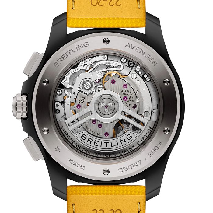 Breitling Avenger B01 Chronograph 44mm Night Mission Mens Watch Yellow Leather SB0147101I1X1 - Image 2