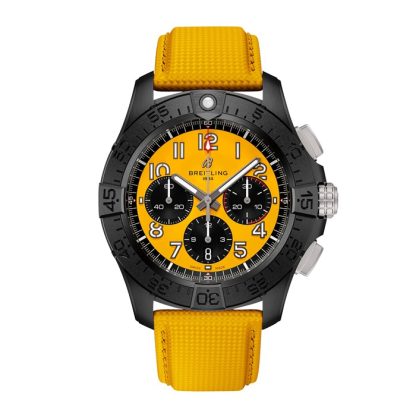 Breitling Avenger B01 Chronograph 44mm Night Mission Mens Watch Yellow Leather SB0147101I1X1