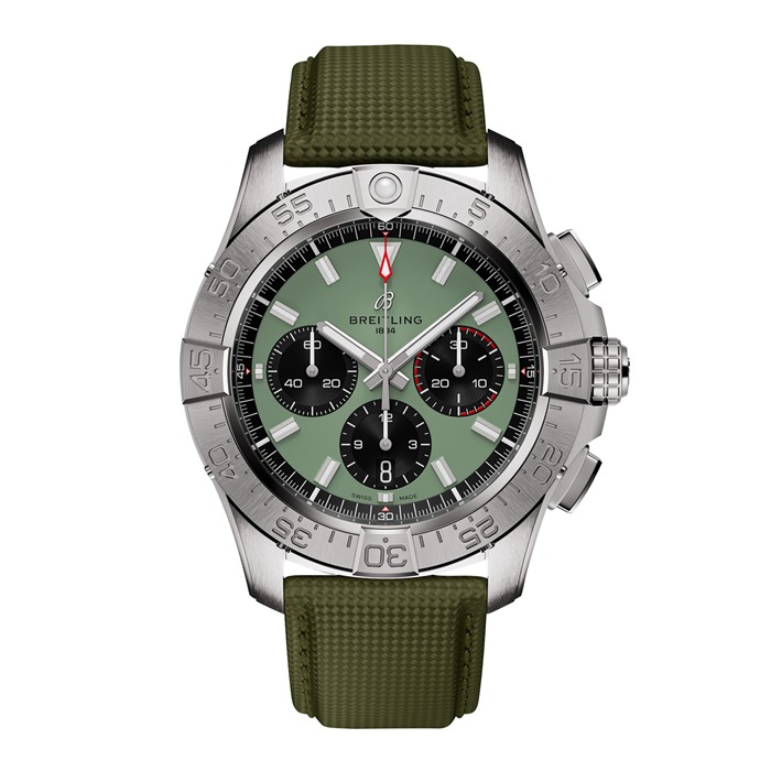 Breitling Avenger Chronograph B01 44mm Mens Watch Green Leather AB0147101L1X1