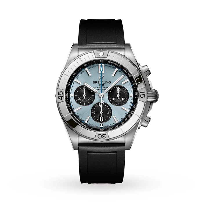 Breitling Chronomat B01 42 Stainless Steel & platinum Rubber Strap Ice Blue Watch PB0134101C1S1