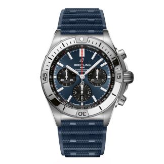 Breitling Chronomat B01 Chronograph 42mm Mens Watch Blue Rubber AB0134101C1S1