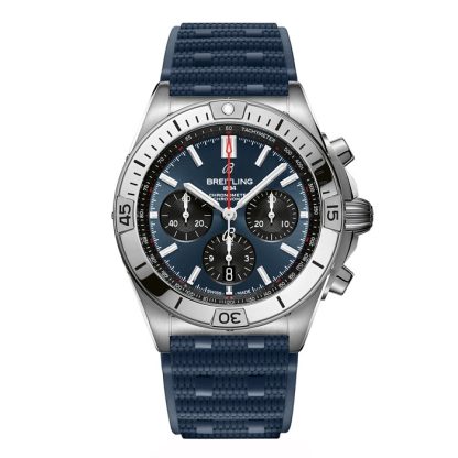 Breitling Chronomat B01 Chronograph 42mm Mens Watch Blue Rubber AB0134101C1S1