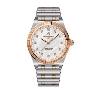 Breitling Chronomat Stainless Steel & 18k Red Gold 28mm Ladies Watch Mother Of Pearl U72310531A1U1