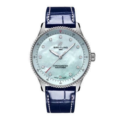 Breitling Navitimer 32mm Ladies Watch Blue Mother Of Pearl Alligator A77320171C1P1