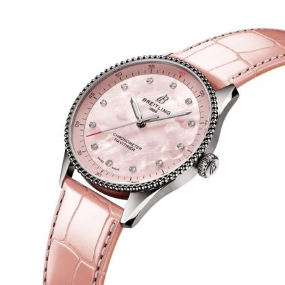 Breitling Navitimer 32mm Ladies Watch Pink Mother Of Pearl Alligator A77320D91K1P1 - Image 3