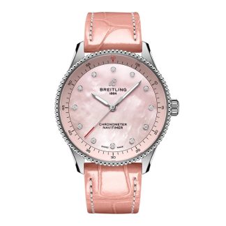 Breitling Navitimer 32mm Ladies Watch Pink Mother Of Pearl Alligator A77320D91K1P1