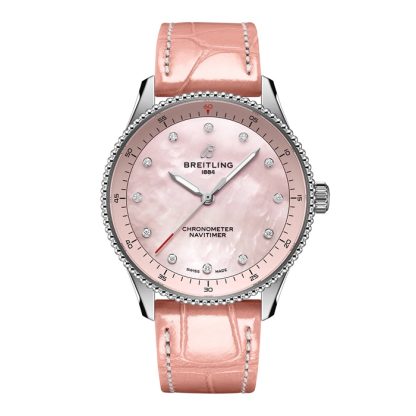 Breitling Navitimer 32mm Ladies Watch Pink Mother Of Pearl Alligator A77320D91K1P1