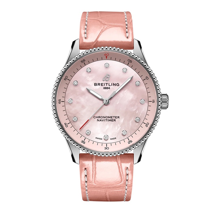 Breitling Navitimer 32mm Ladies Watch Pink Mother Of Pearl Alligator A77320D91K1P1
