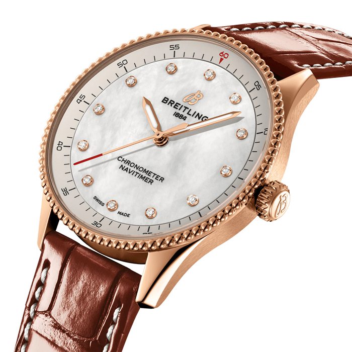 Breitling Navitimer 32mm Ladies Watch White Mother Of Pearl Alligator 18k Red Gold R77320E61A1P1 - Image 3