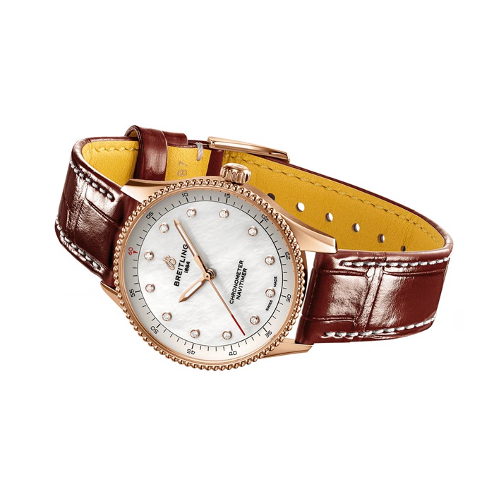 Breitling Navitimer 32mm Ladies Watch White Mother Of Pearl Alligator 18k Red Gold R77320E61A1P1 - Image 4
