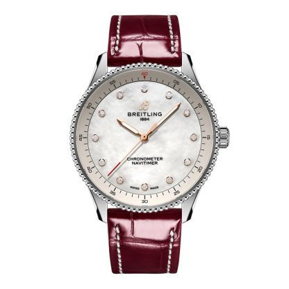 Breitling Navitimer 32mm Ladies Watch White Mother Of Pearl Alligator A77320E61A2P2