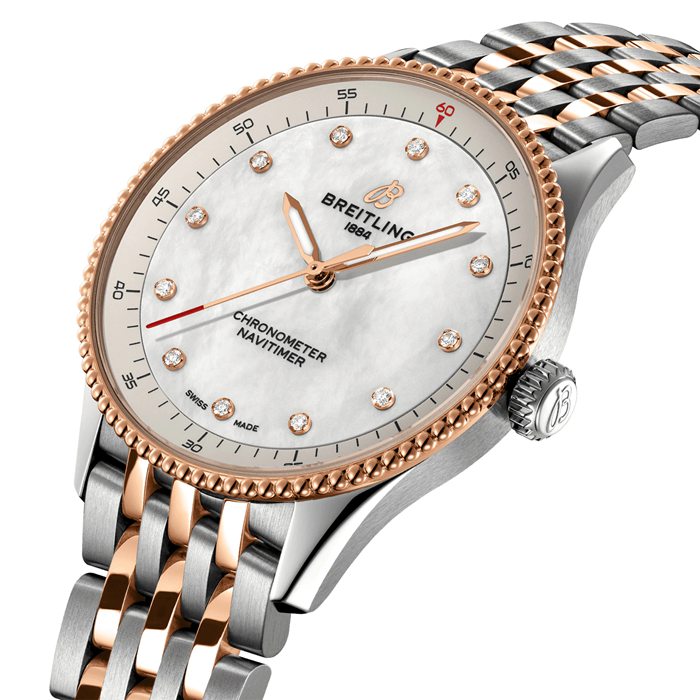 Breitling Navitimer 32mm Ladies Watch White Mother Of Pearl Stainless Steel and 18k Red Gold U77320E61A1U1 - Image 3