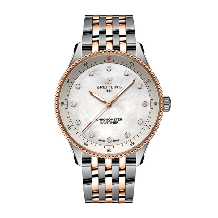 Breitling Navitimer 32mm Ladies Watch White Mother Of Pearl Stainless Steel and 18k Red Gold U77320E61A1U1