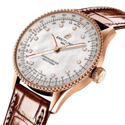 Breitling Navitimer 36mm Ladies Watch White Mother Of Pearl Alligator 18k Red Gold R17327211A1P1 - Image 3