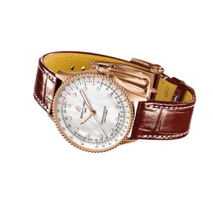 Breitling Navitimer 36mm Ladies Watch White Mother Of Pearl Alligator 18k Red Gold R17327211A1P1 - Image 4