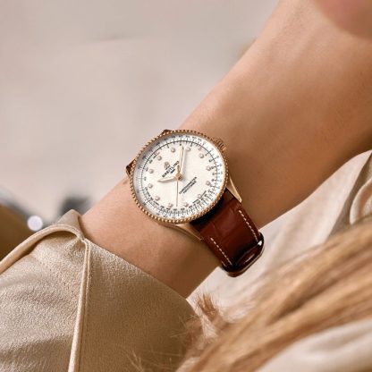 Breitling Navitimer 36mm Ladies Watch White Mother Of Pearl Alligator 18k Red Gold R17327211A1P1 - Image 5
