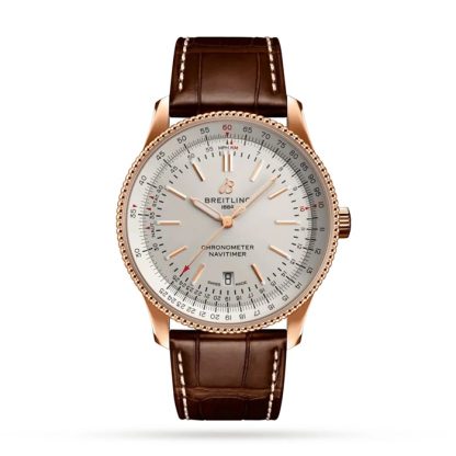 Breitling Navitimer Automatic 18k Red Gold Leather Strap 41mm Mens Watch R17326211G1P1