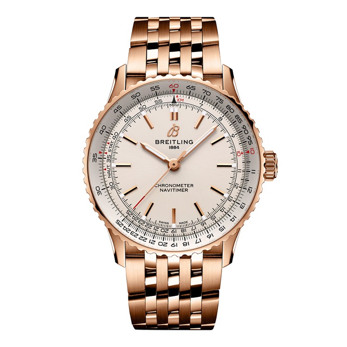 Breitling Navitimer Automatic 41mm Mens Watch Silver 18k Red Gold R17329F41G1R1