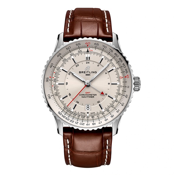 Breitling Navitimer Automatic GMT 41mm Mens Watch Silver A32310211G1P1