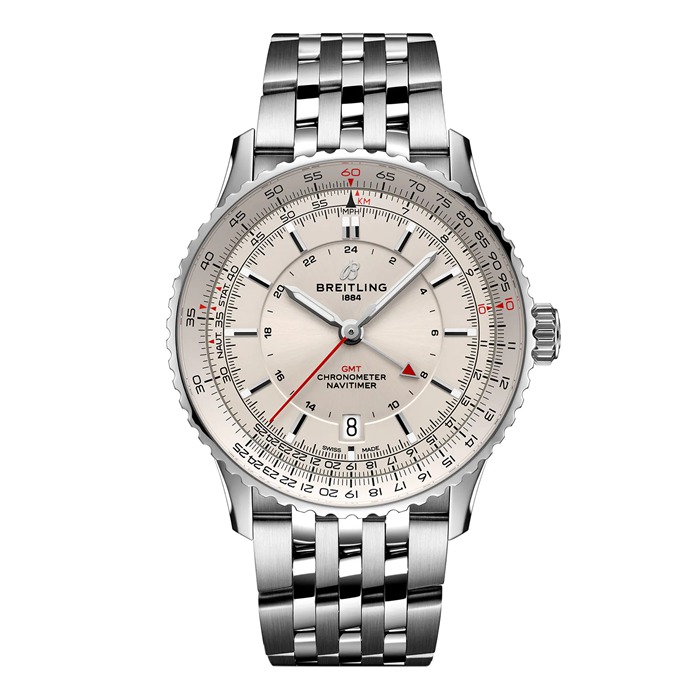 Breitling Navitimer Automatic GMT 41mm Mens Watch Silver Stainless Steel A32310211G1A1