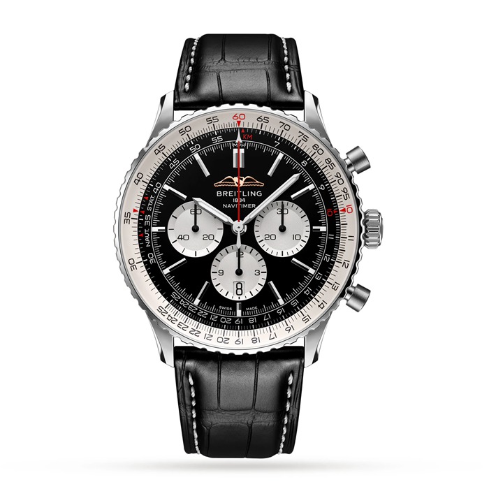 Breitling Navitimer B01 Chronograph 46 Stainless Steel Leather Strap Watch AB0137211B1P1