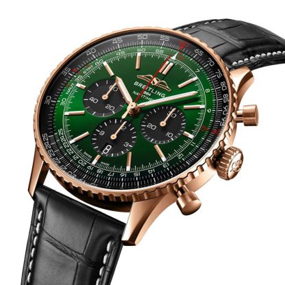 Breitling Navitimer Chronograph 18ct Rose Gold 46mm Mens Watch Green Alligator RB0137241L1P1 - Image 2