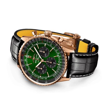 Breitling Navitimer Chronograph 18ct Rose Gold 46mm Mens Watch Green Alligator RB0137241L1P1 - Image 3