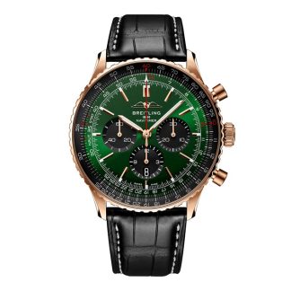 Breitling Navitimer Chronograph 18ct Rose Gold 46mm Mens Watch Green Alligator RB0137241L1P1