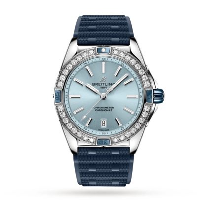 Breitling Super Chronomat Automatic 38 Blue Rubber Strap Watch A17356531C1S1
