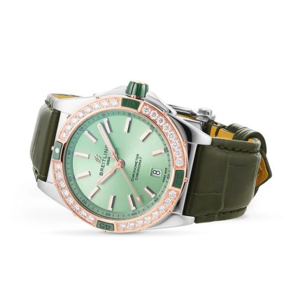 Breitling Super Chronomat Automatic 38 Green Stainless Steel & 18ct Rose Gold Leather Strap Watch U17356531L1P1 - Image 3