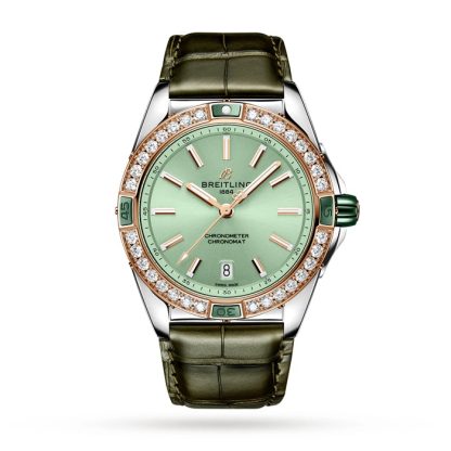 Breitling Super Chronomat Automatic 38 Green Stainless Steel & 18ct Rose Gold Leather Strap Watch U17356531L1P1