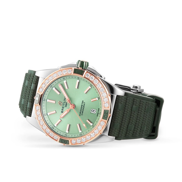 Breitling Super Chronomat Automatic 38 Green Stainless Steel & 18ct Rose Gold Rubber Strap Watch U17356531L1S1 - Image 3