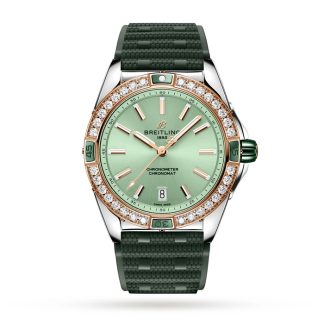 Breitling Super Chronomat Automatic 38 Green Stainless Steel & 18ct Rose Gold Rubber Strap Watch U17356531L1S1