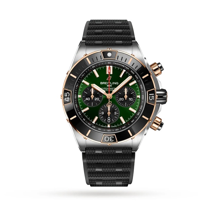 Breitling Super Chronomat B01 44 Stainless Steel & 18k Red Gold Rubber Strap Watch UB0136251L1S1