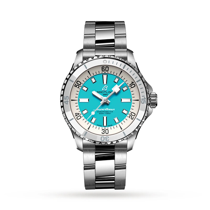 Breitling Superocean Automatic 36 Stainless Steel Turquoise Watch A17377211C1A1