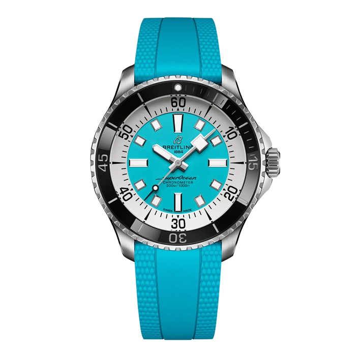 Breitling Superocean Automatic 44mm Mens Watch Turquoise Rubber A17376211L2S2