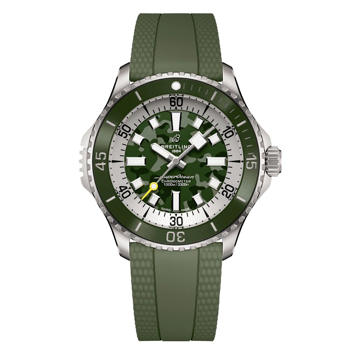 Breitling Superocean Automatic Super Diver 46mm Mens Watch Green Rubber E10379D31L1S1