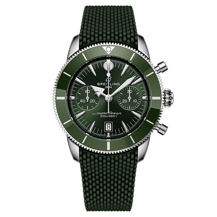 Breitling Superocean Heritage B01 Chronograph 42mm Mens Watch Green Rubber AB0156361L1S1