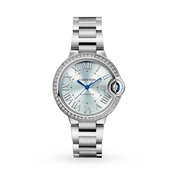 Cartier Ballon Bleu De Cartier Watch 33mm Automatic Movement Steel Diamonds W4BB0028