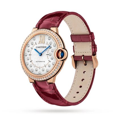 Cartier Ballon Bleu De Cartier Watch 36mm Automatic Mechanical Movement Rose Gold Diamonds Leather WJBB0081 - Image 2