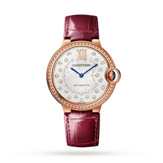 Cartier Ballon Bleu De Cartier Watch 36mm Automatic Mechanical Movement Rose Gold Diamonds Leather WJBB0081