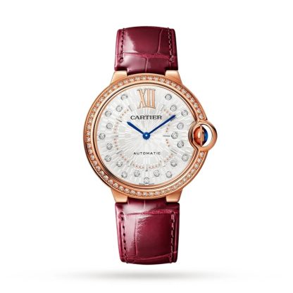 Cartier Ballon Bleu De Cartier Watch 36mm Automatic Mechanical Movement Rose Gold Diamonds Leather WJBB0081