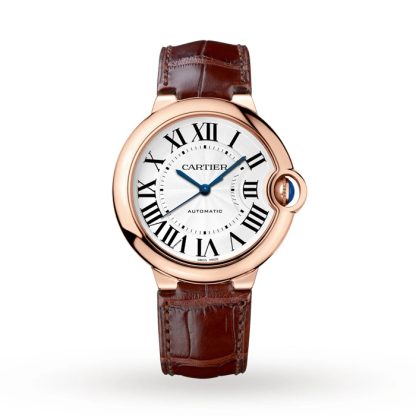 Cartier Ballon Bleu De Cartier Watch 36mm Automatic Movement Pink Gold Leather WGBB0009