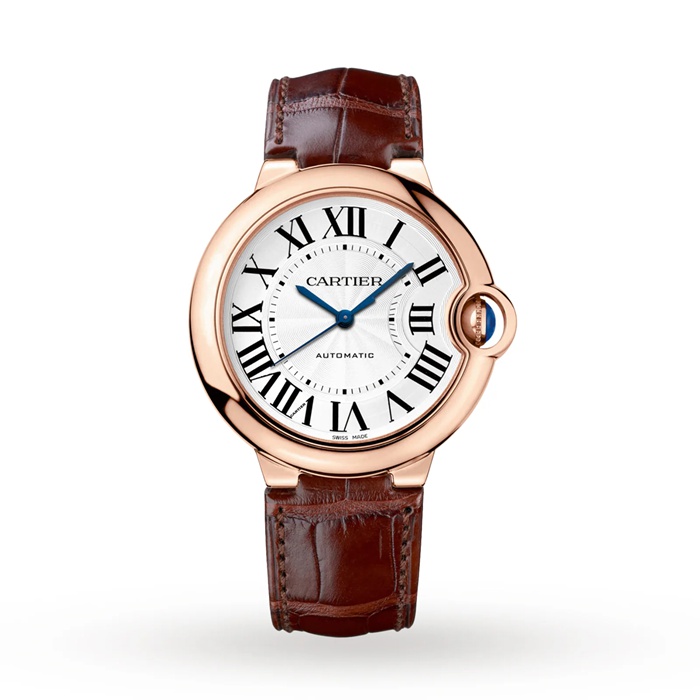 Cartier Ballon Bleu De Cartier Watch 36mm Automatic Movement Pink Gold Leather WGBB0009