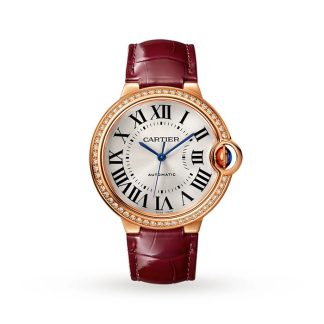 Cartier Ballon Bleu De Watch 36mm Rose Gold Diamonds Leather WJBB0034