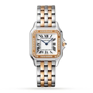 Cartier Panthère De Cartier Watch Medium Model Quartz Movement Rose Gold Steel Diamonds W3PN0010