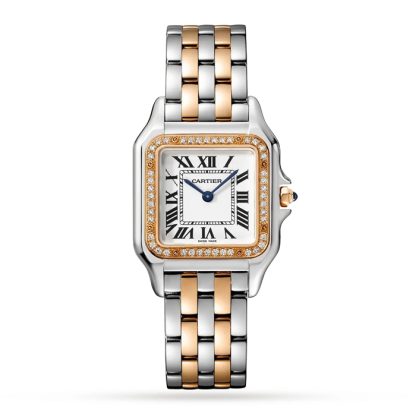 Cartier Panthère De Cartier Watch Medium Model Quartz Movement Rose Gold Steel Diamonds W3PN0010
