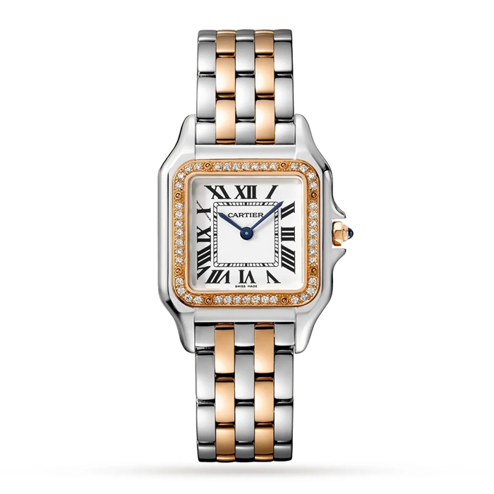 Cartier Panthère De Cartier Watch Medium Model Quartz Movement Rose Gold Steel Diamonds W3PN0010