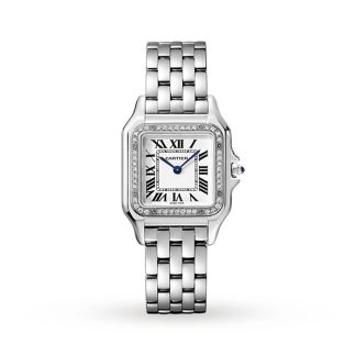 Cartier Panthère De Cartier Watch Medium Model Quartz Movement Steel Diamonds W4PN0008
